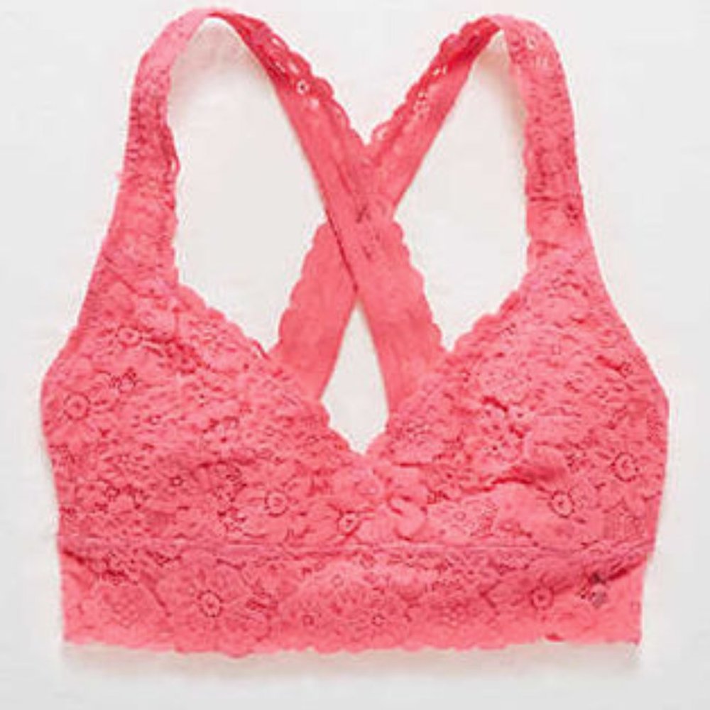Hot Pink Aerie Cross Back Lace Bralette